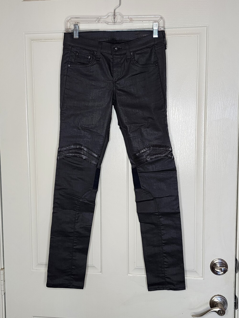 Rag & Bone Coated Lamb Leather Skinny Moto Jeans | Black | Size 26